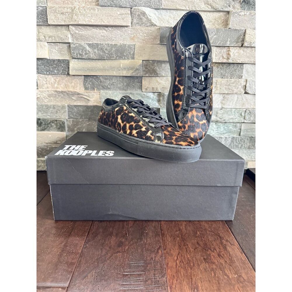 The Kooples Unisex Leo Poulain Leather Leopard Sneakers Size 9-9.5 Mob Wife - Picture 1 of 11